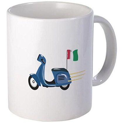 11 oz Italian Scooter Vespa Motorcycle Coffee Mug - White Ceramic Cup for Espresso, Tea & Hot Drinks - Perfect Gift for Motorcycle Enthusiasts & Home Office Use