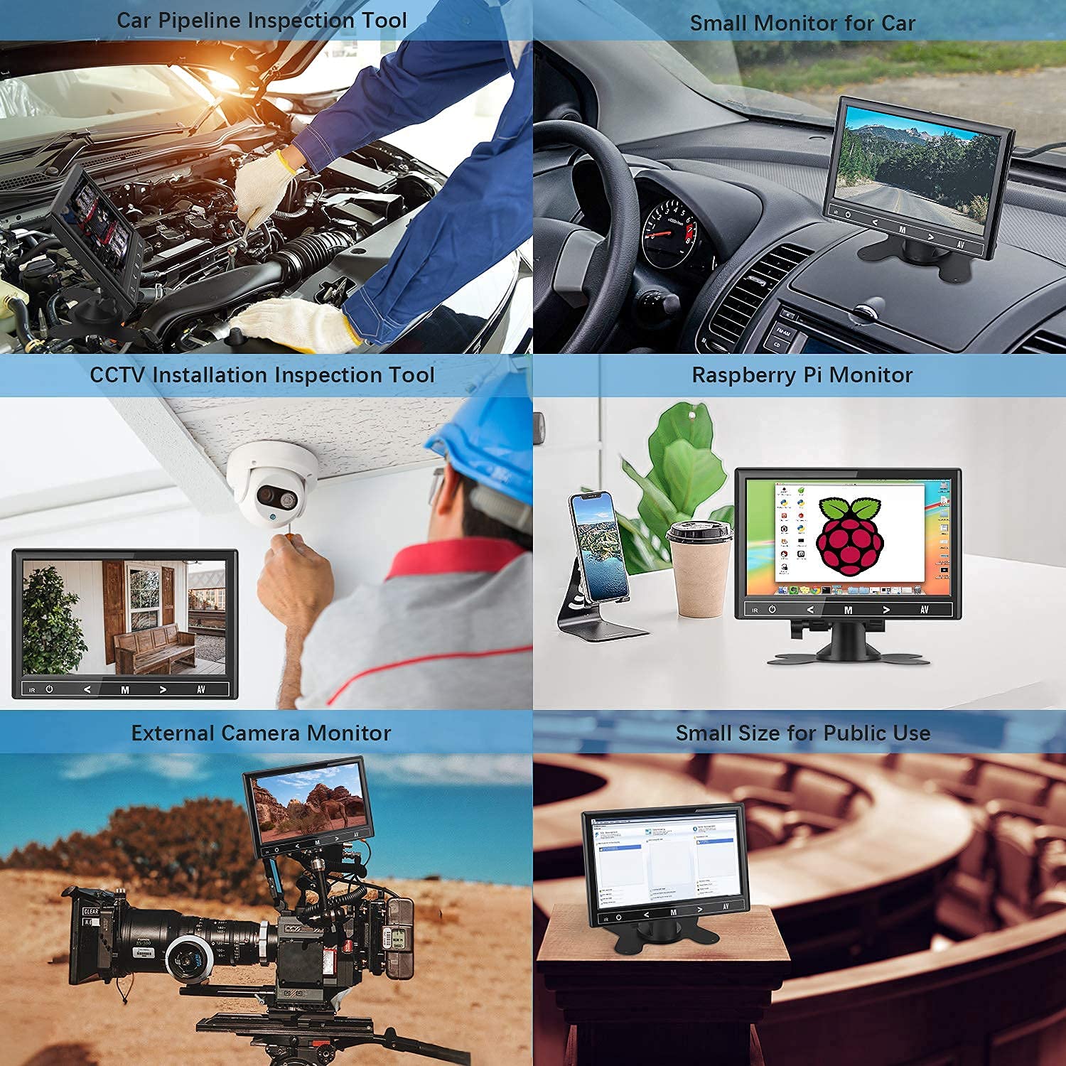 7 Inch Mini Monitor with 1024x600 IPS Display, HDMI & VGA Inputs, Built-in Speakers & Earphone Jack, Remote Control for PC, CCTV, Raspberry Pi, Security Camera, Gaming, and Home Office Use