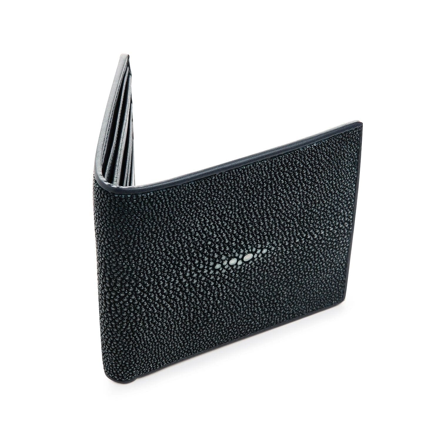 Premium Dark Blue Stingray Skin Leather Wallet for Men - Slim RFID Blocking Bifold with Money Clip - Perfect for Business, Travel & Everyday Use