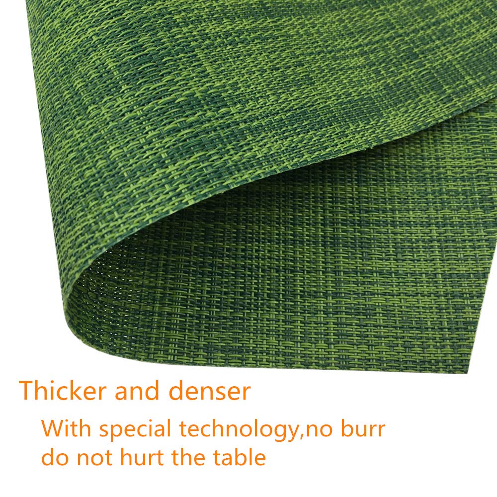 Non-Slip Woven Vinyl Placemats Set of 4 - Heat-Resistant, Washable & Easy Clean Round Table Mats for Dining (Seaweed Green) | Perfect for Family Dinners, Parties & Restaurant Use