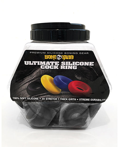Boneyard Ultimate Silicone Cock Ring Fishbowl - Black Bowl Set of 50 - Enhance Intimacy & Pleasure for Couples & Adult Play