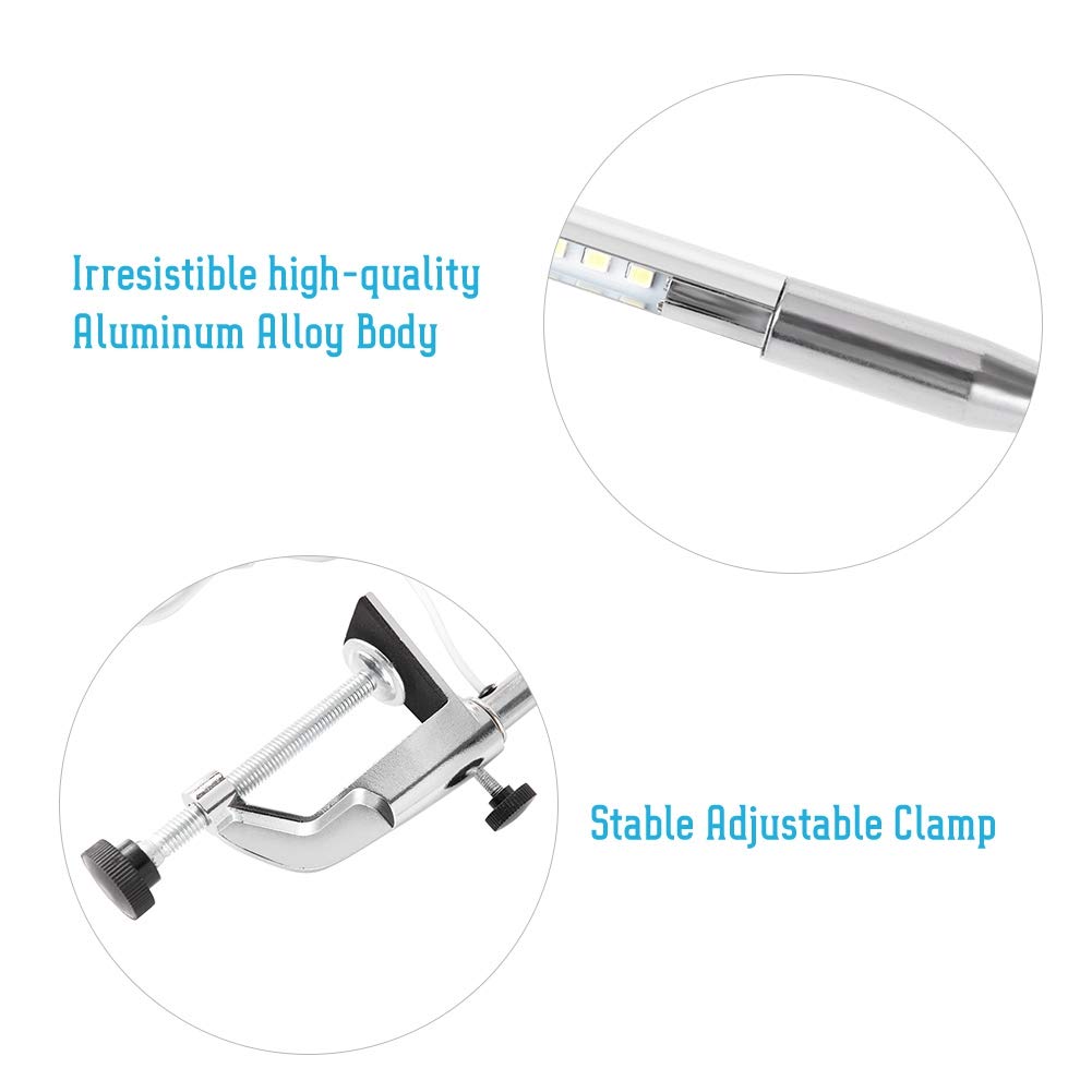 USB LED Desk Lamp with Clamp - Adjustable Brightness for Manicure, Reading, Tattoo, Crafting & Office Work | Dimmable Task Lighting for Home & Salon Use