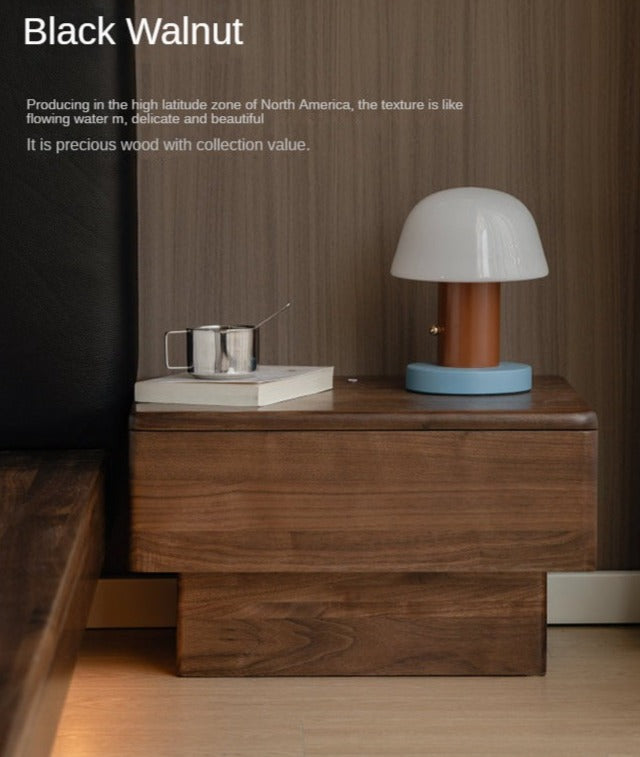 Premium Black Walnut Solid Wood Nightstand with LED Light Drawer - Stylish Bedside Table for Bedroom, Living Room, or Guest Room