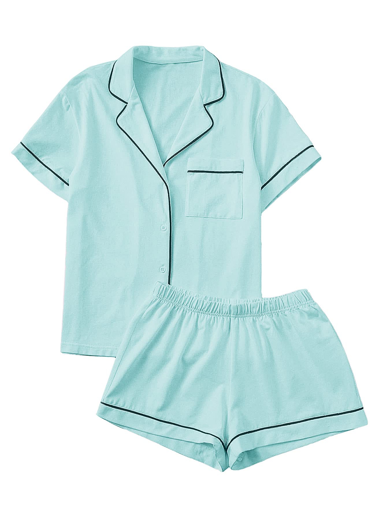 Floerns Women's Notch Collar Short Sleeve Pajama Set - Soft Sleepwear 2-Piece Pajamas for Women, Comfortable Nightwear for Lounge & Bedtime