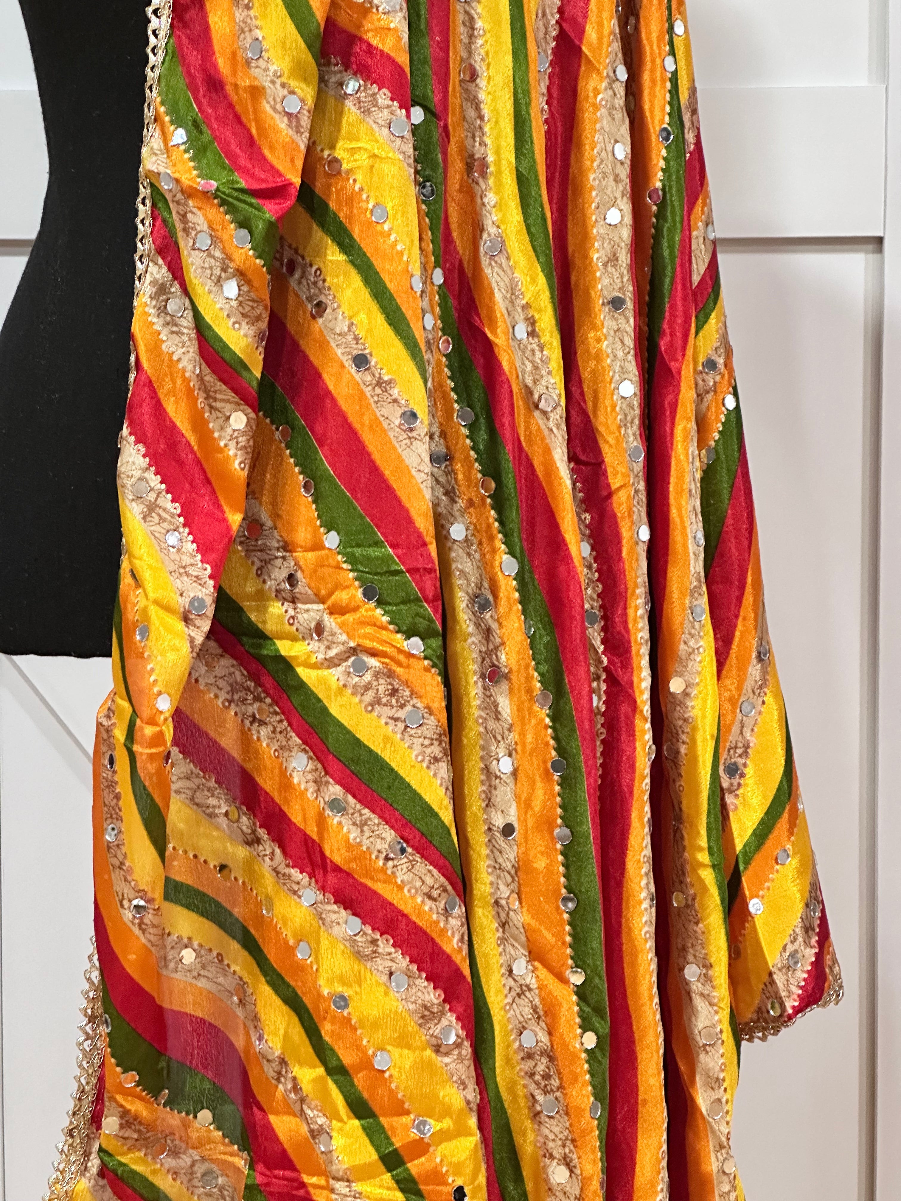 Phulkari Style Multicolor Dupatta - Handmade Embroidered Scarf for Women - Perfect for Weddings, Parties & Cultural Events