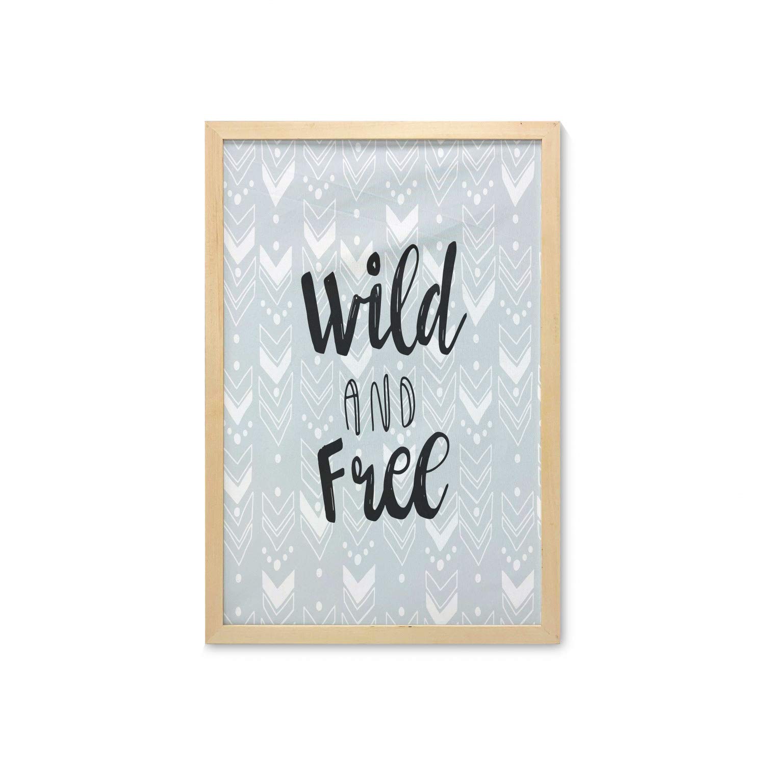 Ambesonne Wild and Free Typography Wall Art - Grey Polka Dot Printed Fabric Poster with Frame, 23