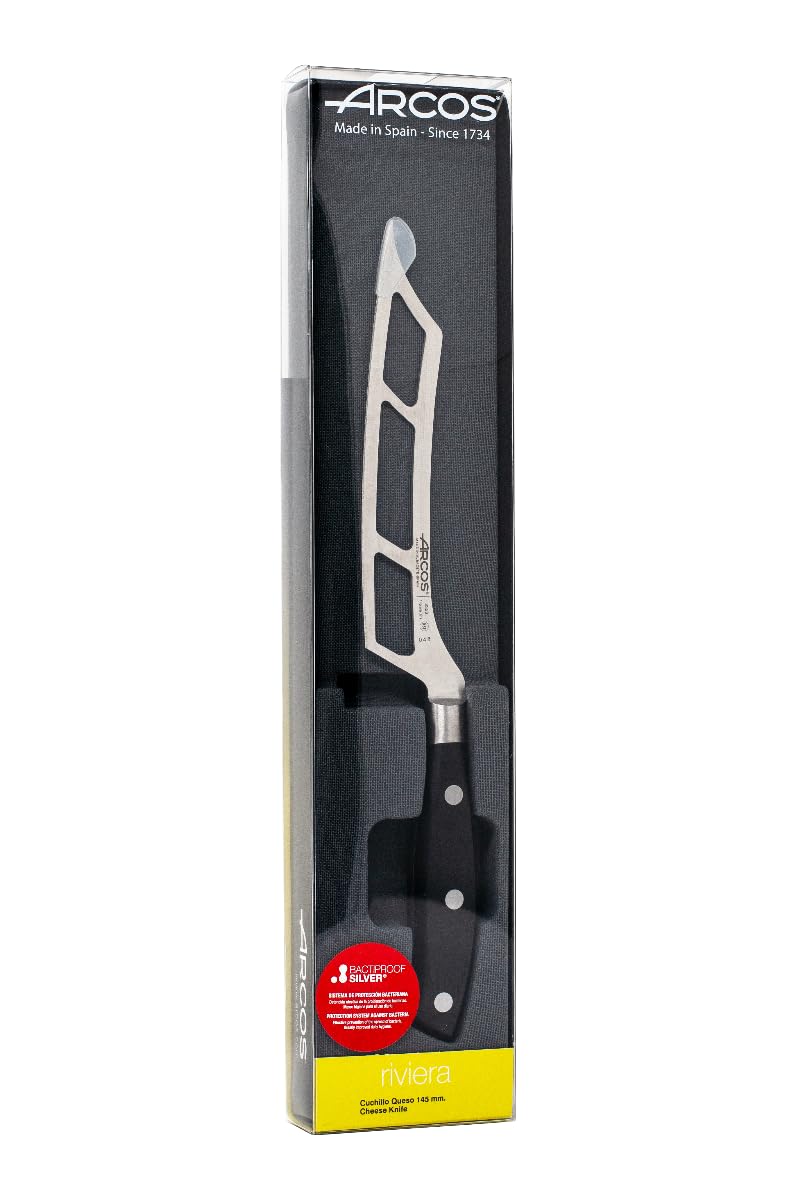 Premium 6-Inch Arcos Cheese Knife - Nitrum Stainless Steel Blade with Ergonomic POM Handle - Riviera Series Black - Perfect for Cheese Boards, Charcuterie & Gourmet Food Preparation