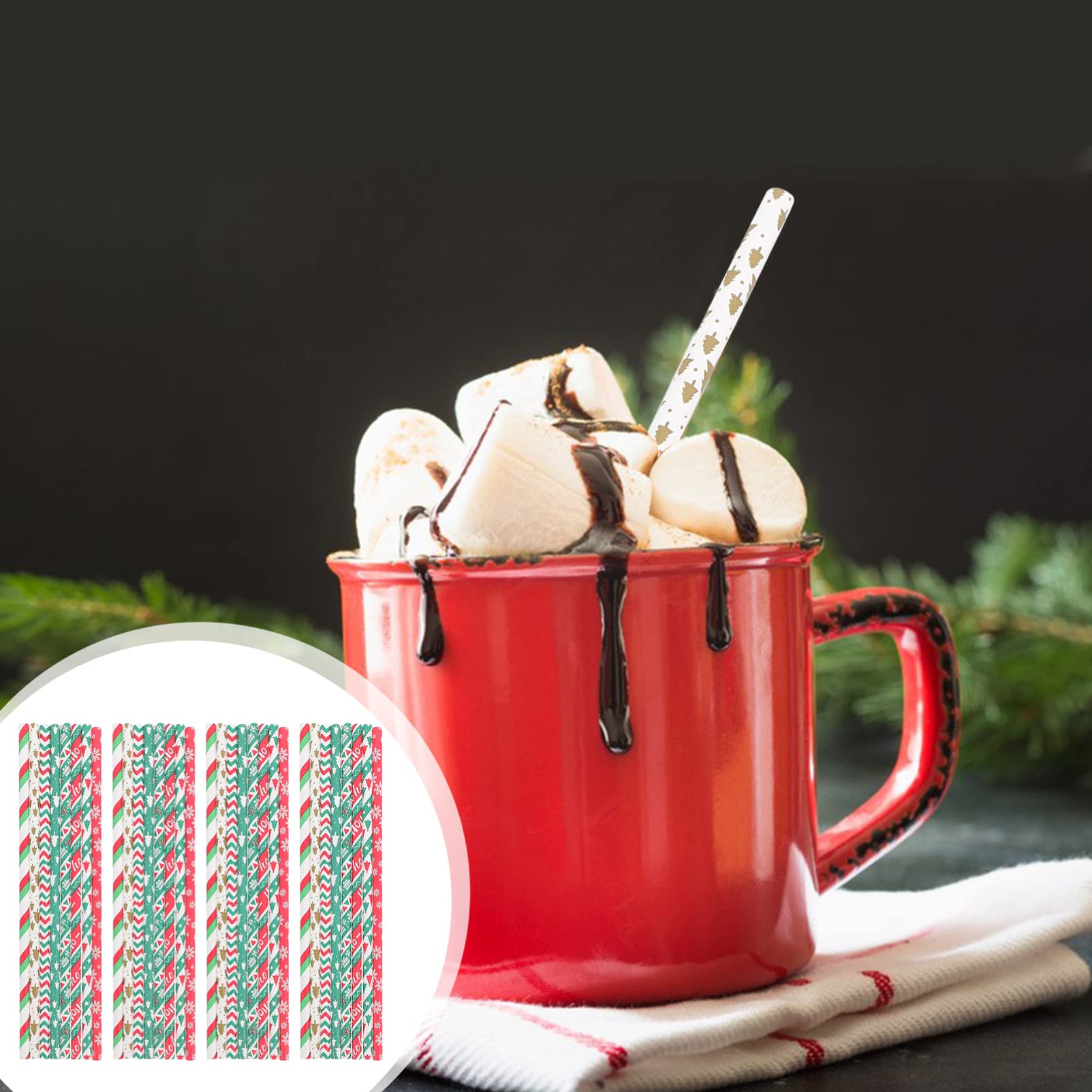 200pcs Christmas Paper Straws - Eco-Friendly Disposable Beverage Straws for Xmas Party, Holiday Drinks, Kids Banquet & Seasonal Celebrations | Red & Green Decorative Party Supplies