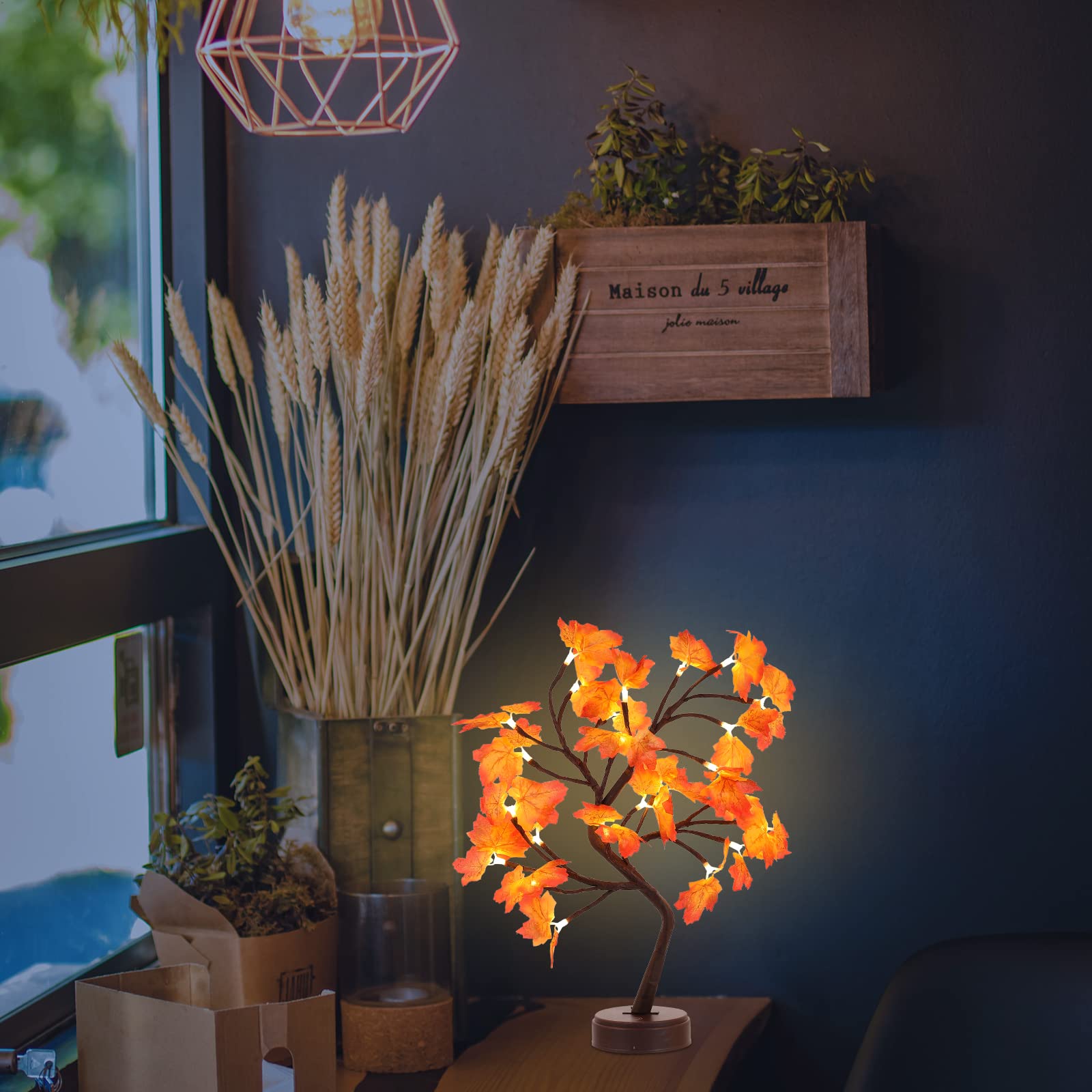 BESPORTBLE Realistic LED Maple Tree Lamp - 1PC Lifelike Maple Leaf Night Light for Home Decor, Thanksgiving & Holiday Lighting - Perfect for Living Room, Bedroom, and Seasonal Decoration