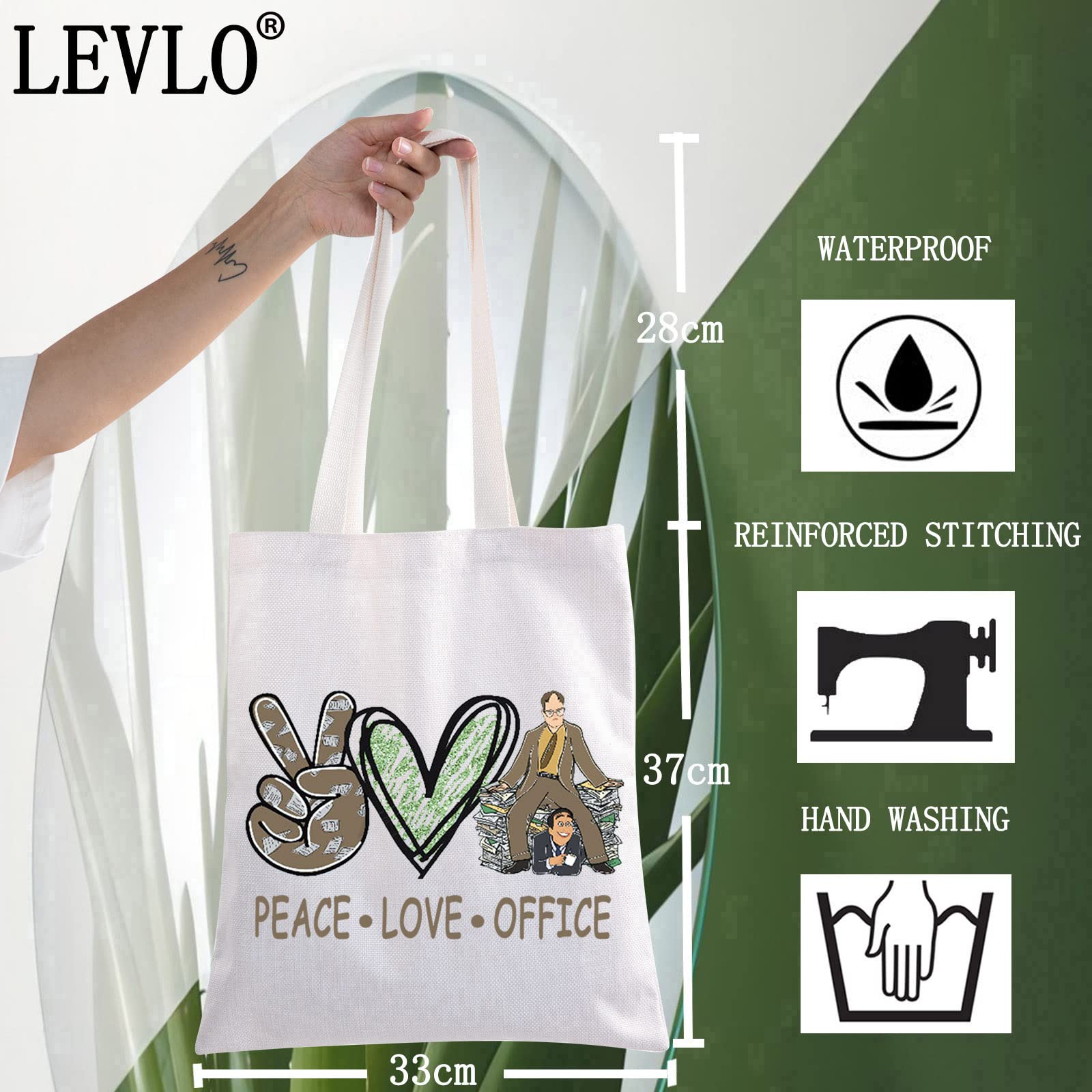 LEVLO Funny Dwight and Michael The Office TV Show Cosmetic Bag - Makeup Zipper Pouch for Fans, Perfect Gift for TV Show Lovers (Peace Love Office Tote) - Great for Travel, Gym & Daily Organization