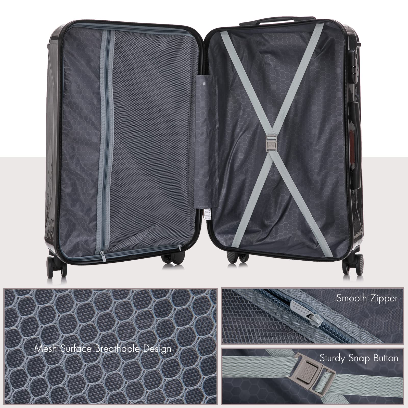 Apelila 4-Piece 18-28 Inch ABS Hardshell Luggage Set with 360° Spinner Wheels - Durable Carry On Suitcase for Travel (Black, 2-Pack) | Perfect for Family Vacations, Business Trips & International Travel