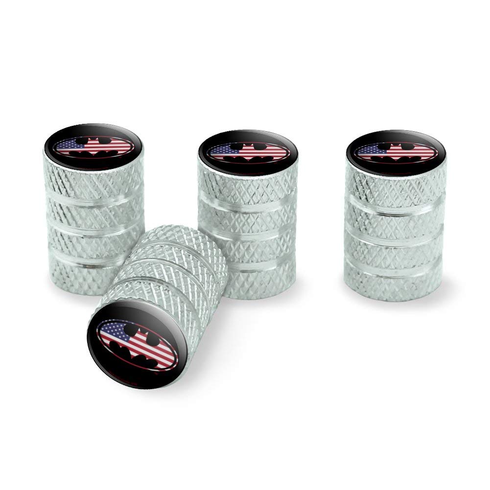 Batman USA American Flag Shield Logo Aluminum Valve Stem Caps for Car Wheels - Durable Tire Rim Accessories for Superhero Fans & Patriotic Style