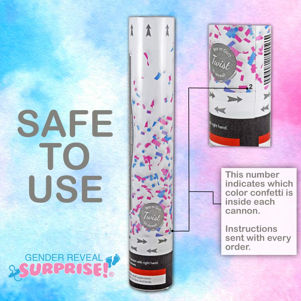 16 Inch Non-Toxic Gender Reveal Powder Cannons Bundle - 2 Blue Confetti Shooters with 8 Free Party Balloons for Baby Shower & Gender Reveal Celebrations