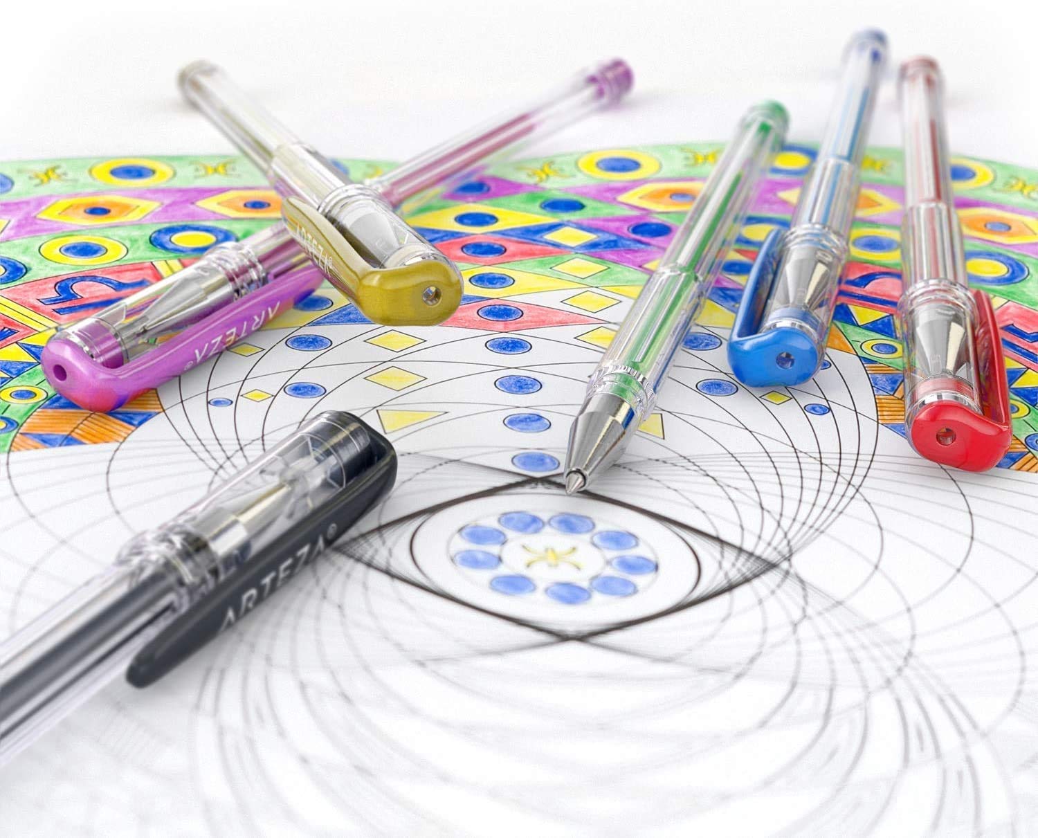 ARTEZA Metallic Gel Pens Set - 14 Vibrant Colors with Triangular Grip for Smooth Writing & Adult Coloring Books | Perfect for Journaling, Scrapbooking & DIY Crafts