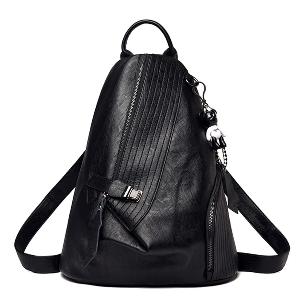 Stylish PU Leather Anti-Theft Backpack for Women - 14 Inch Travel Bag with Solid Color Design (Black) - Perfect for Commuting, College & Business Trips