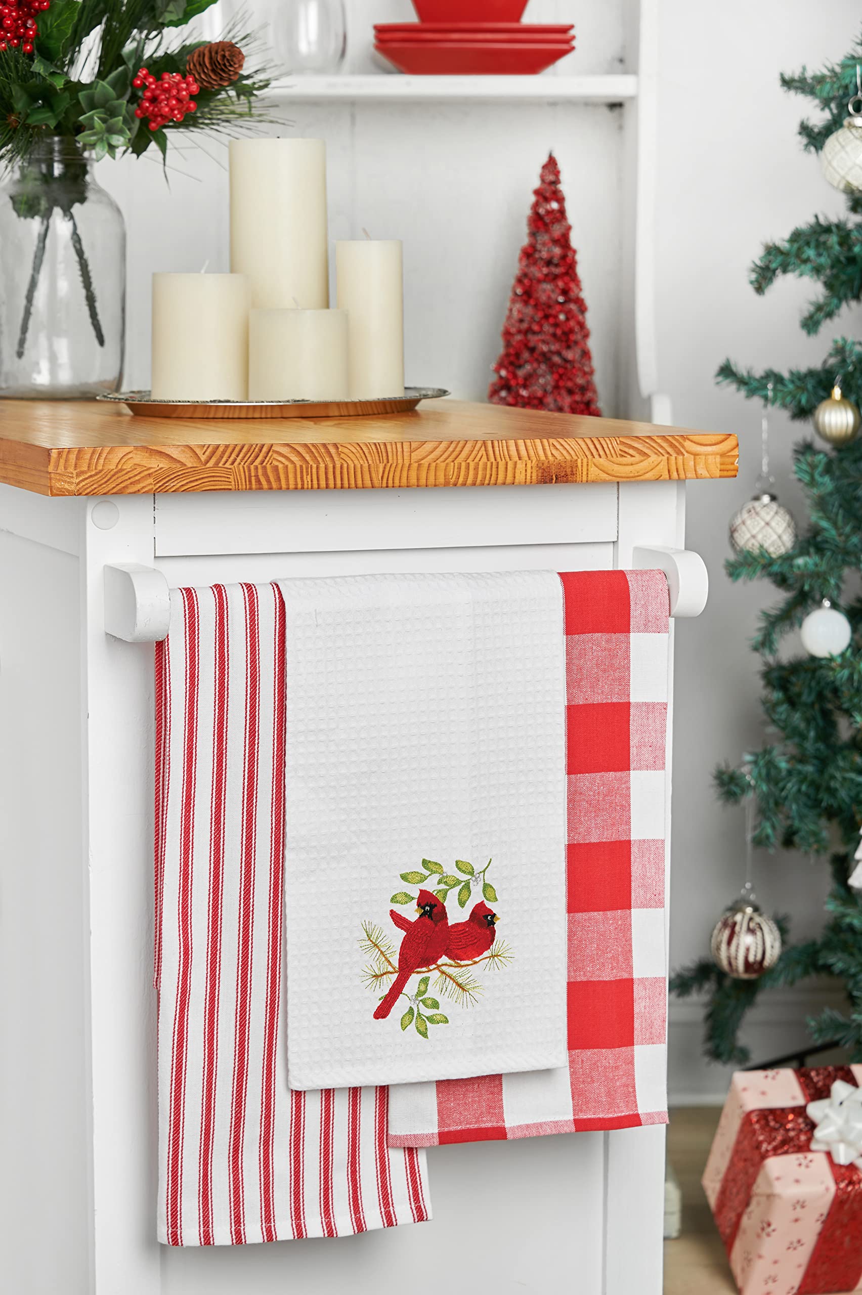 Song Bird Cardinals Waffle Weave Christmas Kitchen Towel Set - 18