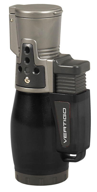 Vertigo Cyclone II Triple Torch Lighter - Windproof Butane Lighter for Cigars, BBQ, Camping & Outdoor Use (Charcoal Black)