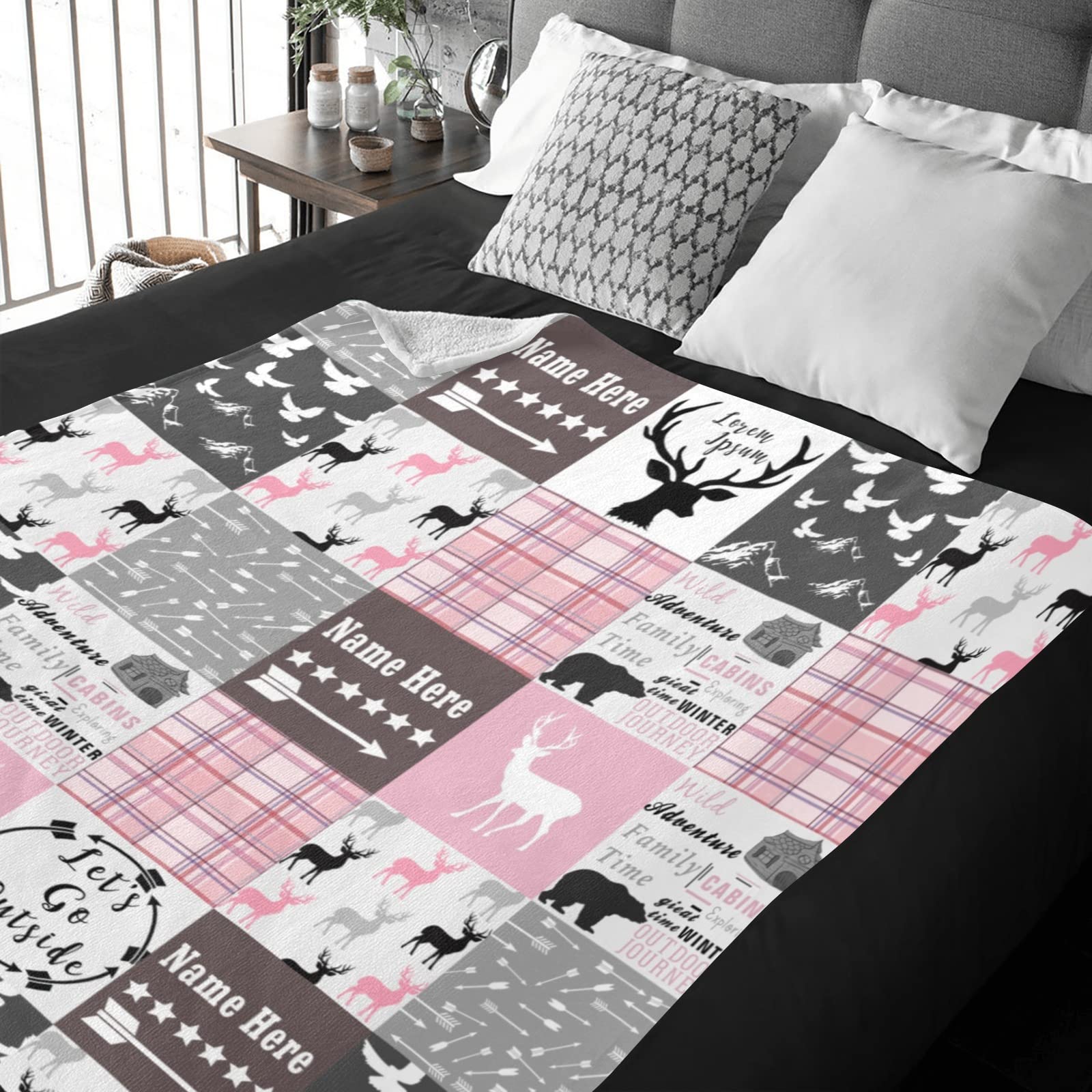 Custom Personalized Baby Blankets for Girls & Boys - Soft Cute Shark & Woodland Animals Design with Name - Perfect Baby Shower, Birthday, Christmas Gift for Newborns (Great for Nursery, Stroller & Photo Shoots)