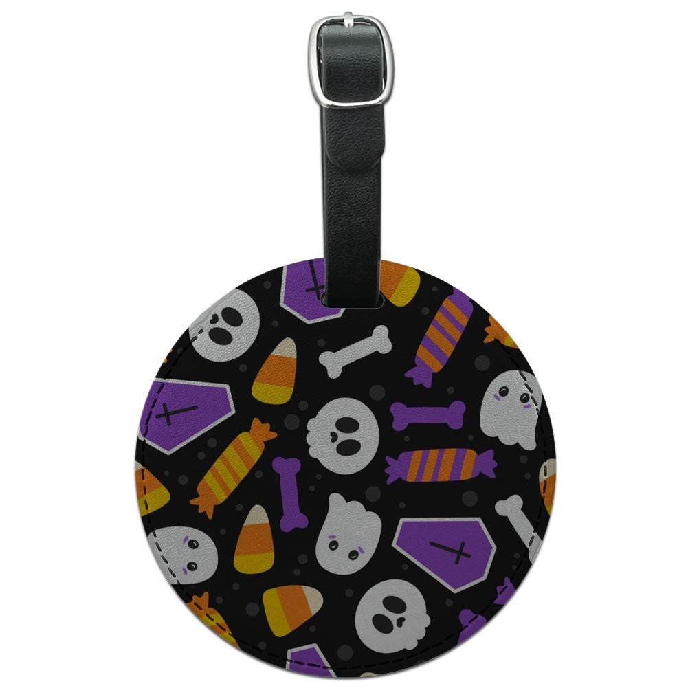Halloween Ghost Pattern Leather Luggage Tag - Cute Round ID Card Holder for Suitcases, Bags & Travel Accessories | Perfect for Halloween Travel, Cosplay & Gift Giving