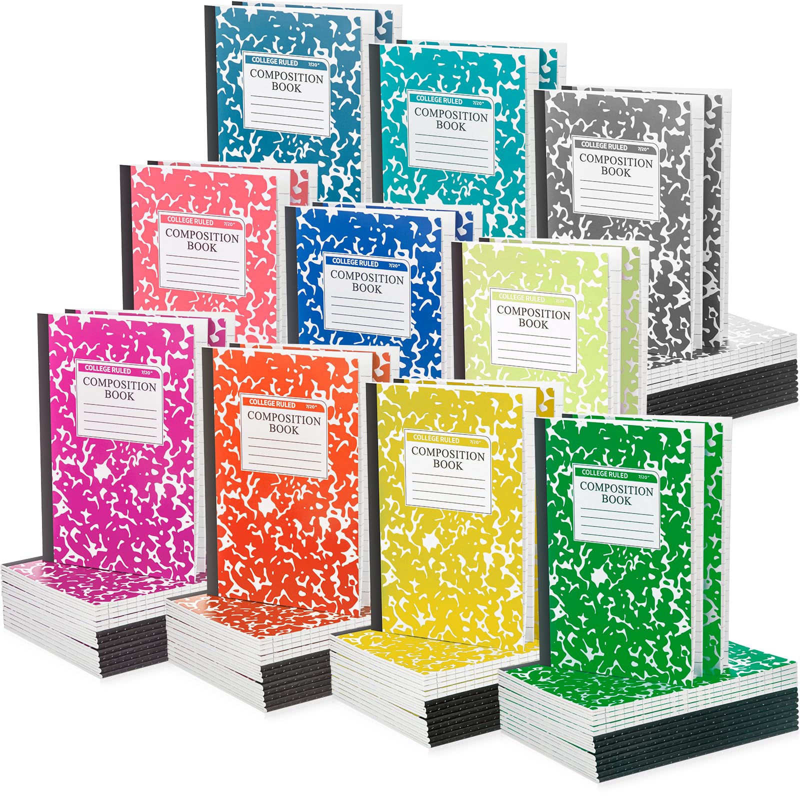 Fainne A5 Composition Notebooks Bulk - 100 Pack Wide Ruled College Notebooks with Marble Covers for Students, Classroom & Office Supplies (Light Color) - Perfect for School, Work, Journaling & Note Taking