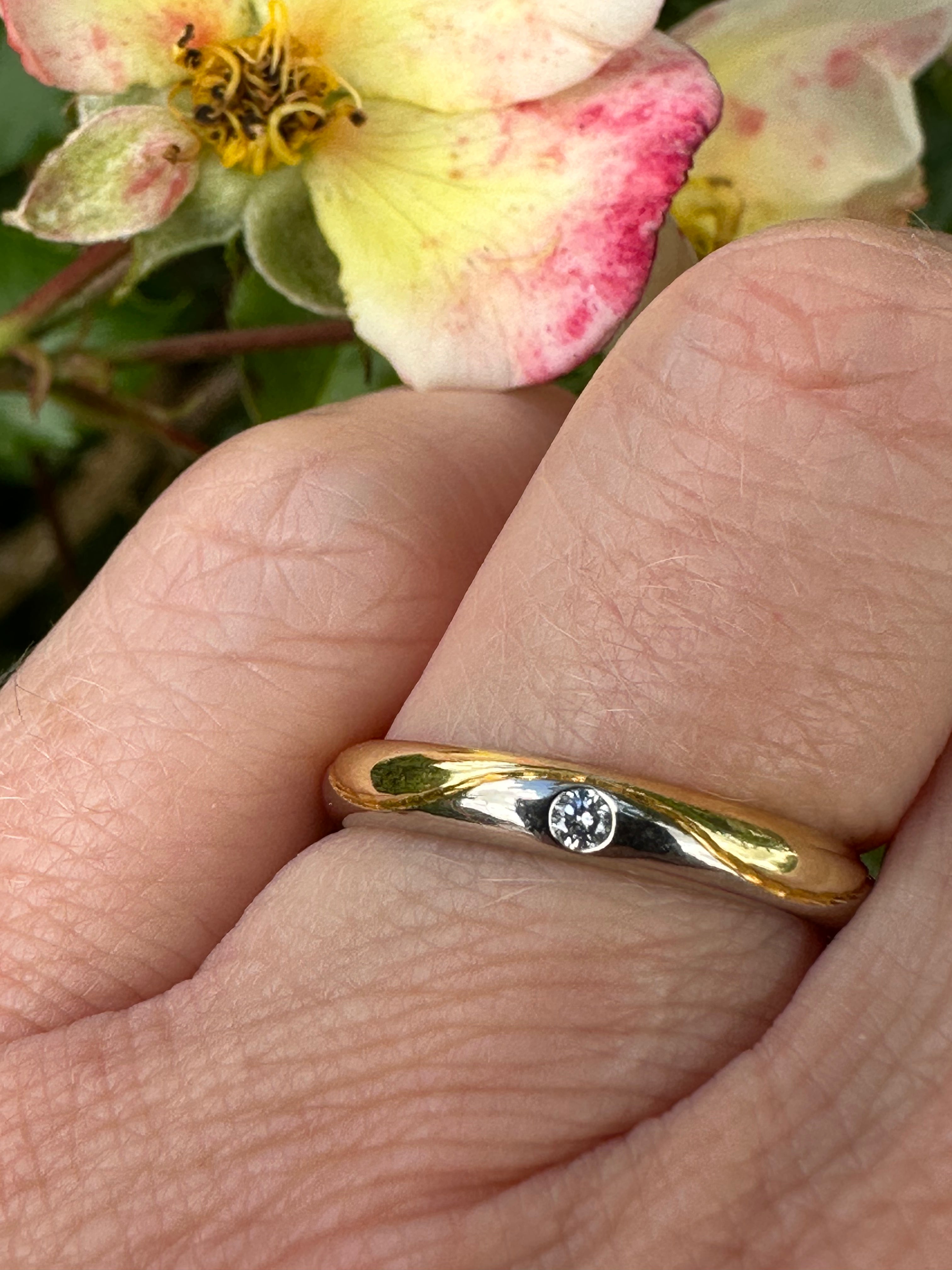 18ct White & Yellow Diamond Wave Ring - Size M - Elegant Wedding, Engagement & Anniversary Jewelry Gift for Women