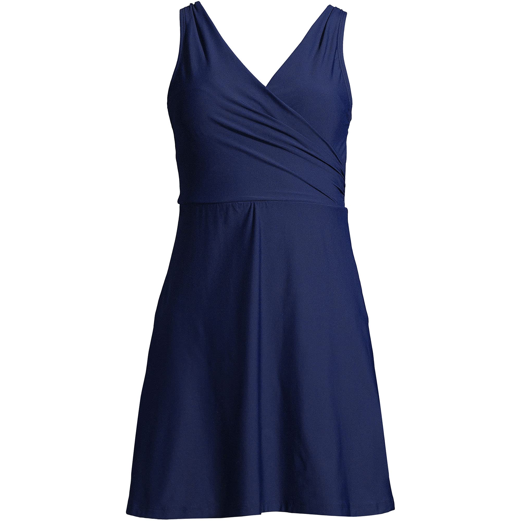Lands' End Women's Tummy Control Surplice Wrap Swim Dress One Piece Swimsuit - Slimming Bathing Suit for Beach, Pool & Vacation | Plus Size Swimwear with UPF 50+ Sun Protection