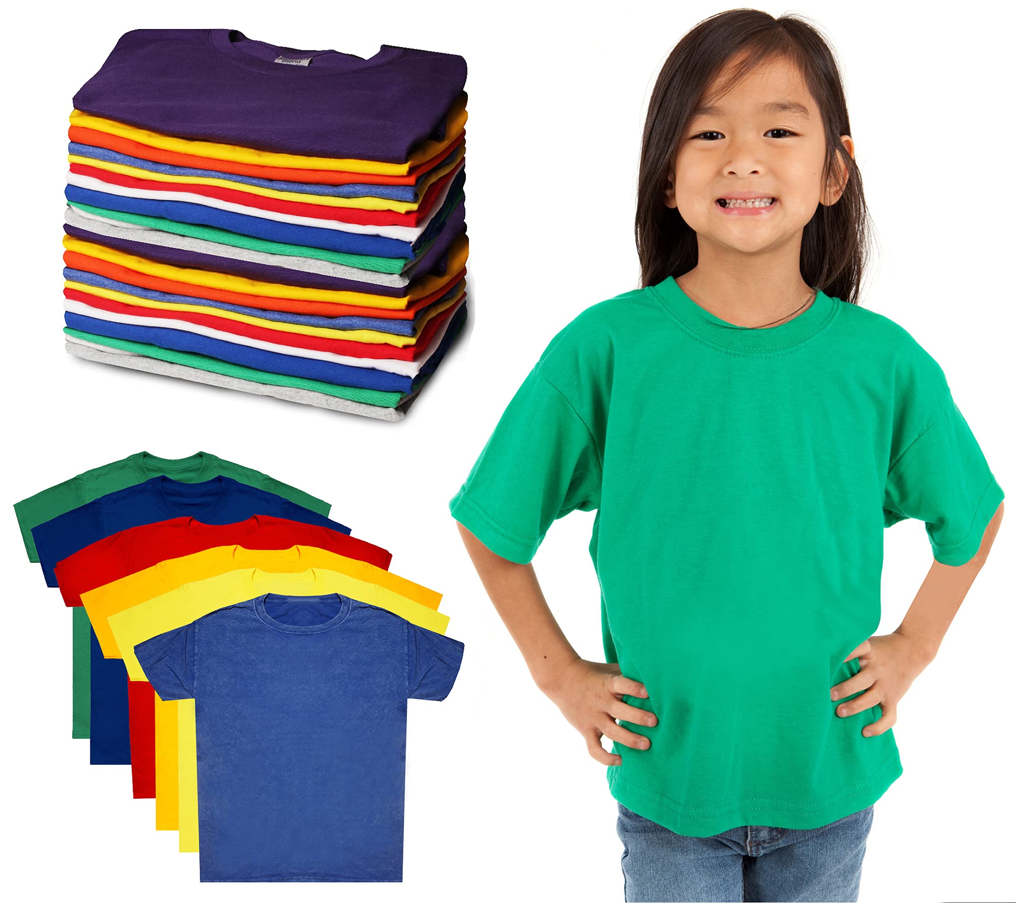 24 Pack Kids Cotton T-Shirts Bulk - Soft Unisex Children's Tees for Boys & Girls | Lightweight Comfortable Shirts for School, Play & Everyday Wear | Wholesale Pack by BILLIONHATS
