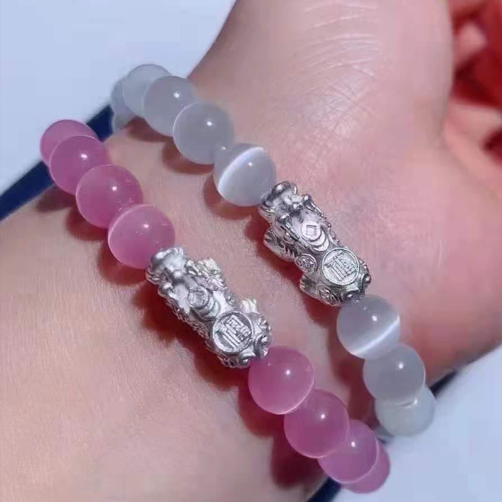 Feng Shui Bracelet for Women - Sterling Silver Pixiu Bracelet with Natural Cat Eye Stone & Crystal Chakra Stones - Good Luck Talisman Jewelry for Wealth & Protection - Perfect for Meditation, Gifts & Positive Energy