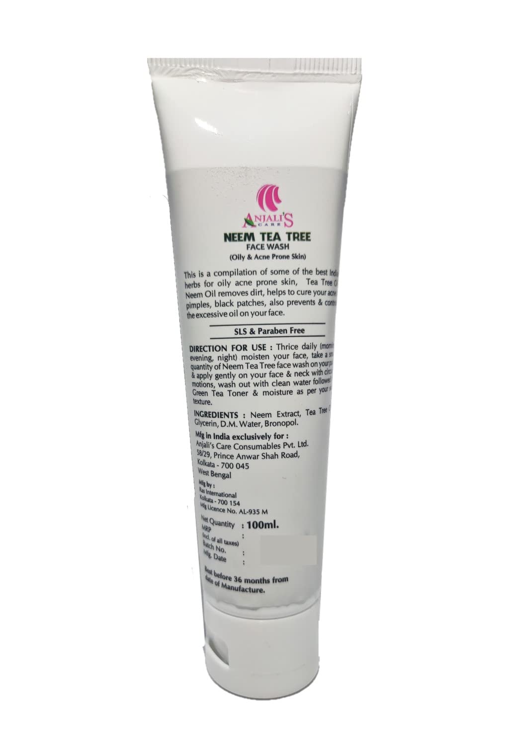 Anjalis Care Neem & Tea Tree Facial Cleanser (100ml) - Deep Cleansing for Acne-Prone Skin, Natural Face Wash for Oily & Sensitive Skin - Perfect for Daily Skincare Routine