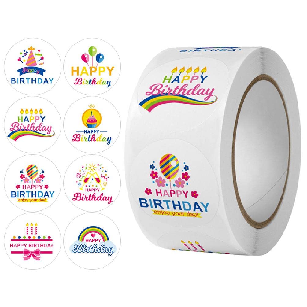 500-Piece Happy Birthday Stickers Set - Round Decorative Sealing Labels for Cards, Invitations, Envelopes & Gifts - Personalized Birthday Stickers for Balloons, Cards, Envelopes (Adults & Kids) - Perfect for Parties, DIY Crafts & Gift Wrapping