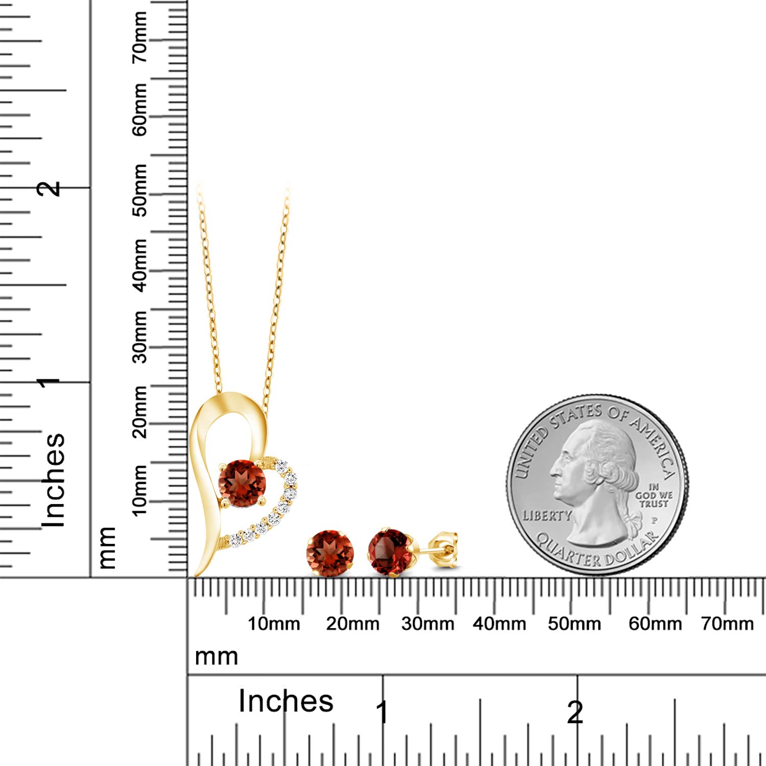 18K Yellow Gold Plated Silver Heart Pendant & Earrings Set with 6MM Round Birthstone | Women's Jewelry Gift with 18 Inch Chain | Perfect for Valentine's Day, Anniversary & Birthday Gifts