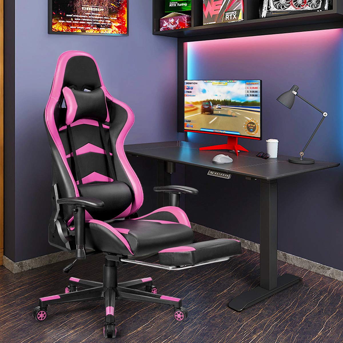 GOFLAME Ergonomic Gaming Chair - Racing Style High Back Office Chair with Adjustable Lumbar Support, Headrest, Footrest & Massage Function | Perfect for PC Gaming, Home Office & Esports Setup