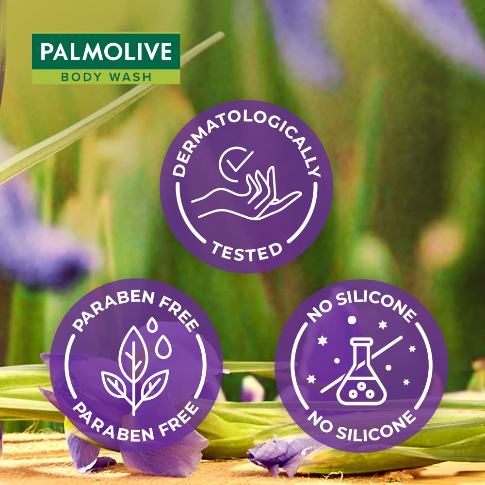 Palmolive Iris Flower & Ylang Ylang Essential Oil Body Wash - Moisturizing & Relaxing for Soft, Youthful Skin - Paraben & Silicone Free, pH Balanced - 750ml (Pack of 2) - Perfect for Stress Relief & Aromatherapy Bath Time