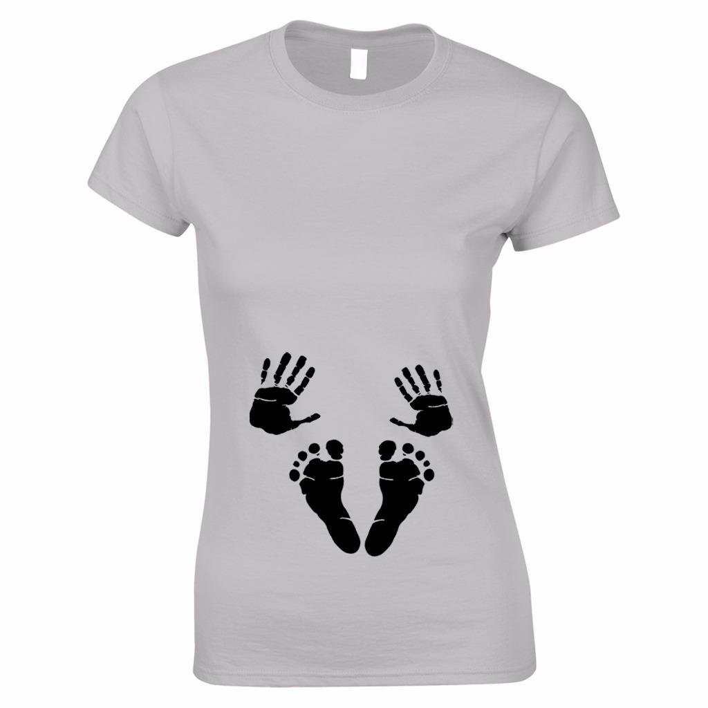 Pregnancy Keepsake T-Shirt for Women - Baby Hand & Foot Print Maternity Stretch Tee | Perfect for Baby Showers, Maternity Photos & Pregnancy Announcements