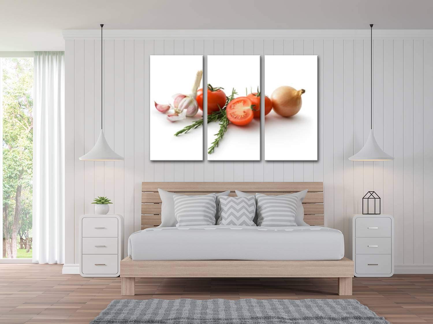 Blaverr 3-Panel Modern Wall Art Set - Tomato, Onion, Garlic & Rosemary Canvas Prints for Home Decor - Ready to Hang Kitchen & Dining Room Wall Decor - Perfect for Farmhouse, Rustic & Contemporary Interior Design