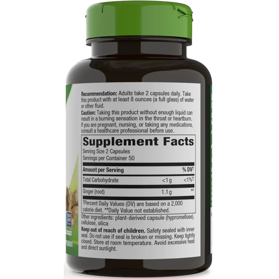 Nature's Way Ginger Root Supplement - 550mg per Serving, Supports Digestive Health & Nausea Relief - Vegan, Non-GMO, Gluten-Free - Perfect for Travel, Morning Sickness & Motion Sickness