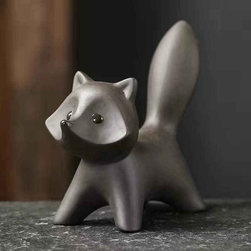 Handmade Purple Clay Fox Tea Pet for Kung Fu Tea Tray - Tea Ceremony Decoration