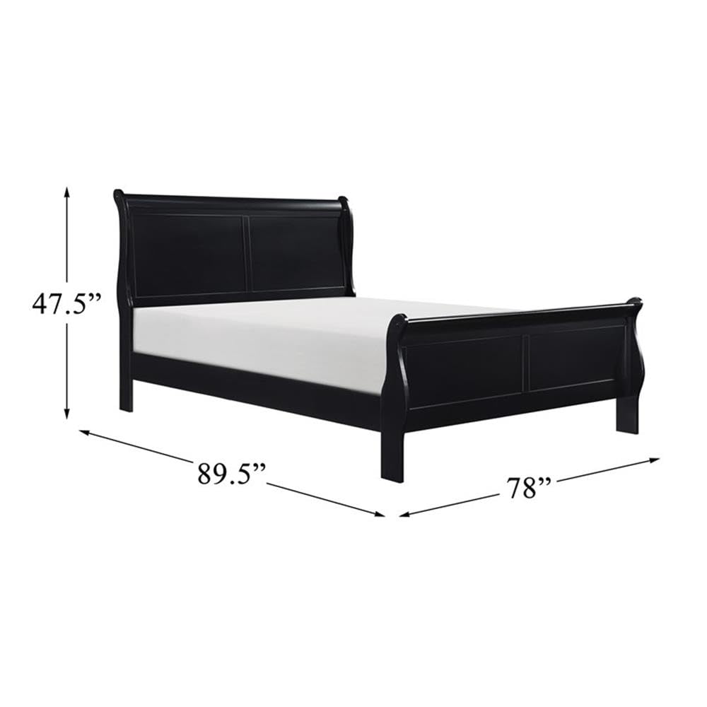 Pemberly Row Traditional Wood Eastern King Sleigh Bed in Black - Elegant Solid Wood Bed Frame for Master Bedroom Decor