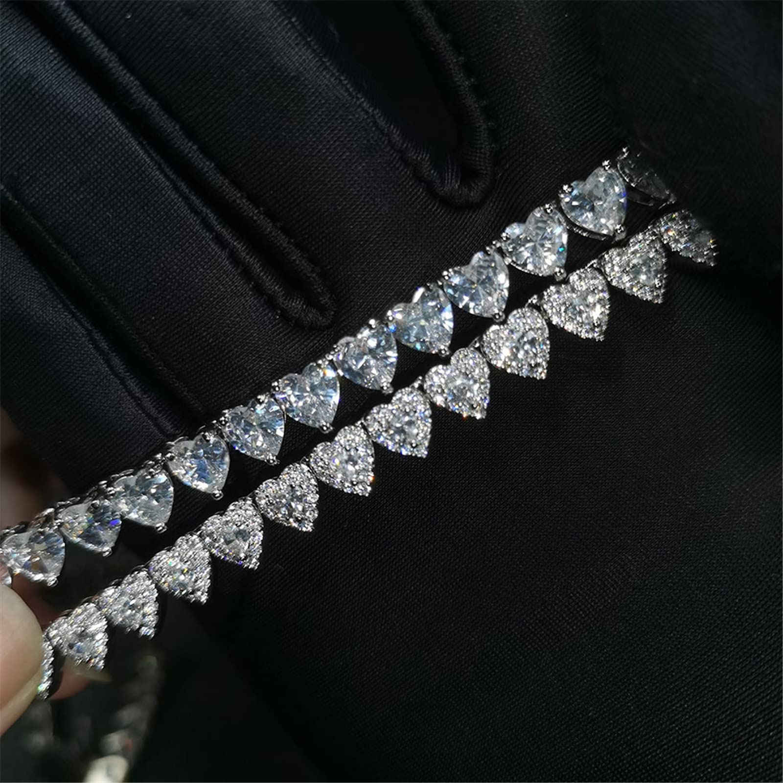 Trendy Iced Out Heart-Shaped Tennis Chain Necklace - Gold Plated Hip Hop Jewelry with Sparkling Zircon Stones for Men & Women | Perfect for Parties, Date Nights & Streetwear Fashion