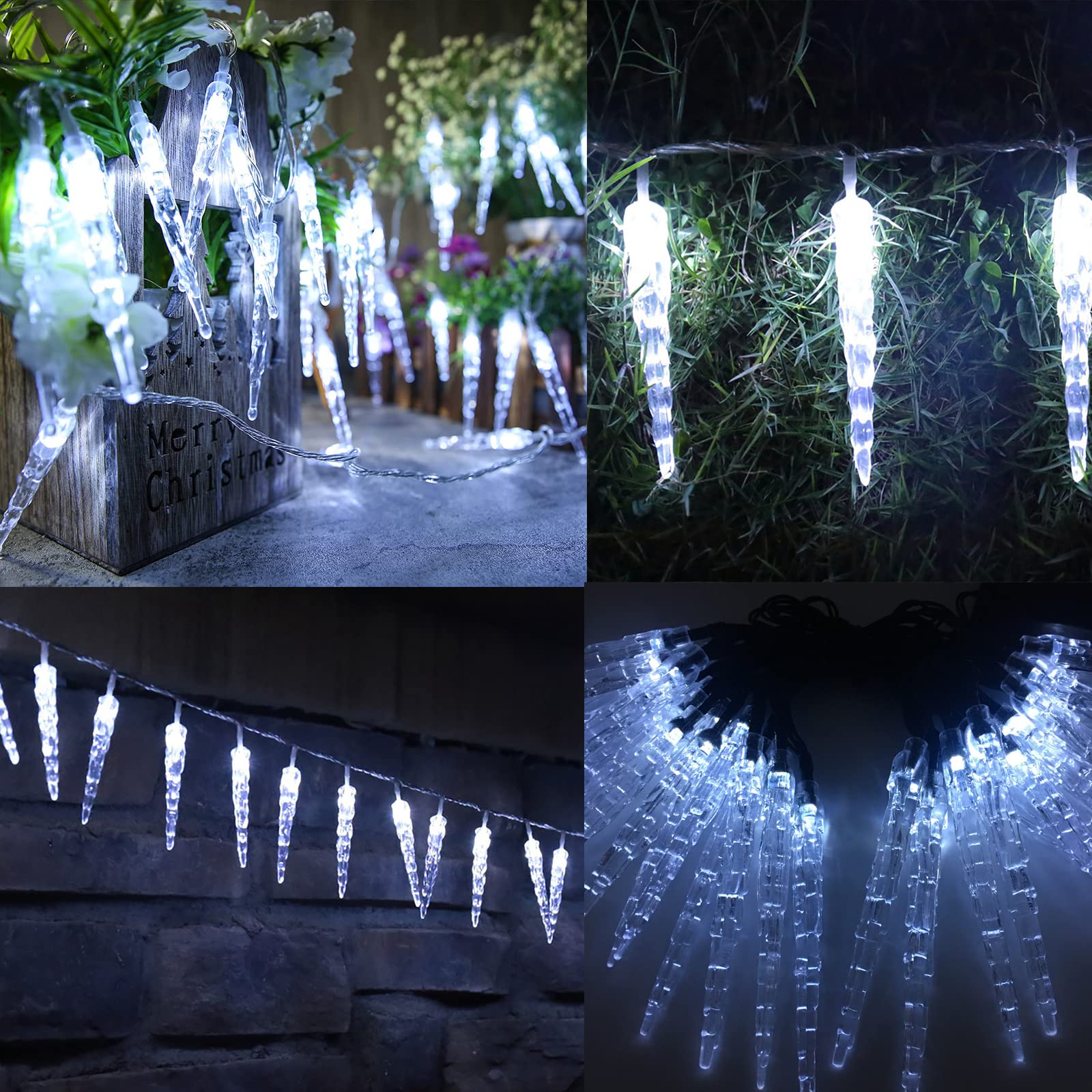 30LED Solar Icicle Lights - 20ft Twinkling Crystal Ice Cone String Lights with 8 Modes, Waterproof for Indoor & Outdoor Christmas Decorations - Perfect for Holiday, Wedding, Garden, and Patio Lighting