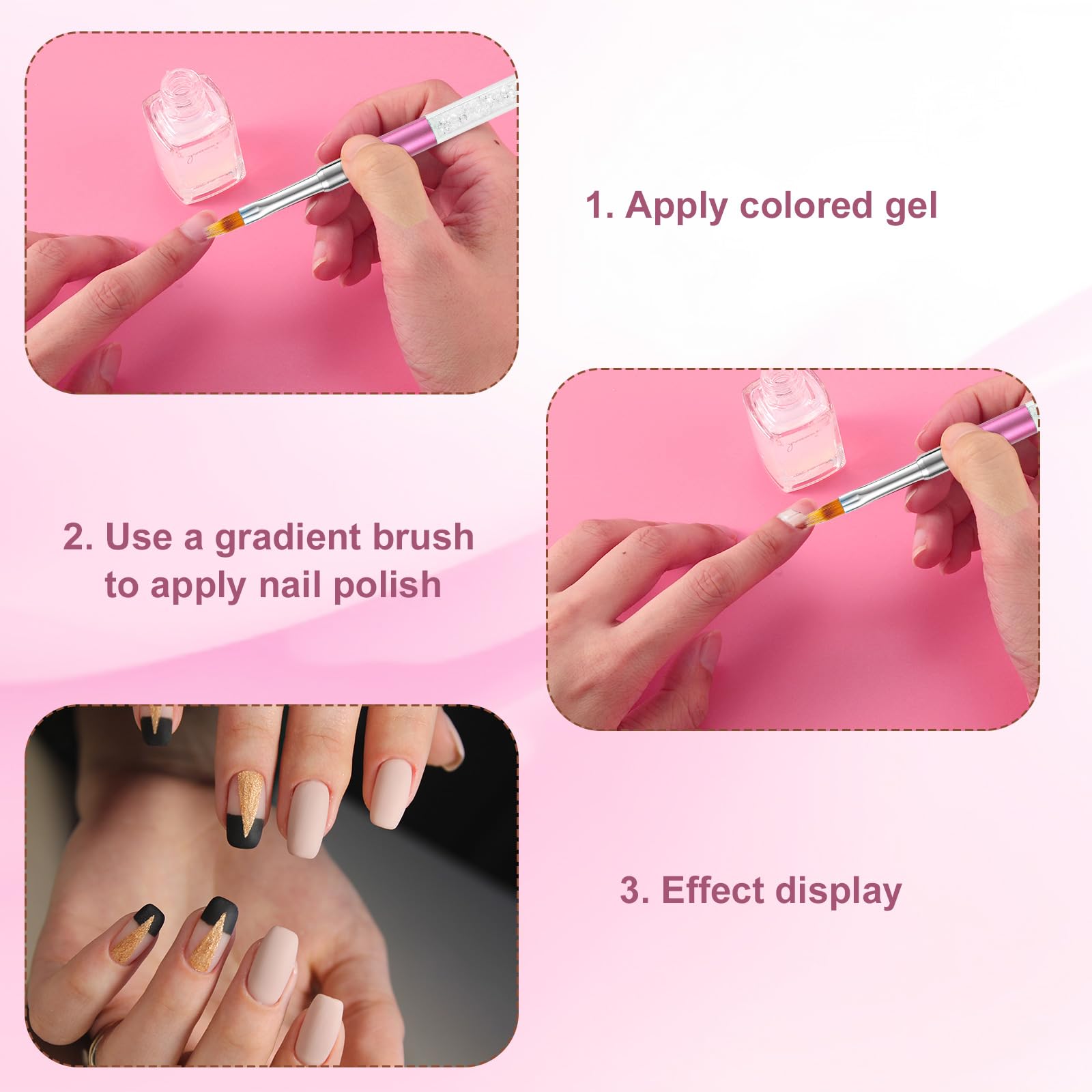 2pcs Ombre Nail Brushes with Rhinestone Handle - Professional Gradient Nail Art Brushes for Nail Extension, Manicure & Gel Polish Application - Perfect for Salon, Home DIY & Professional Nail Artists
