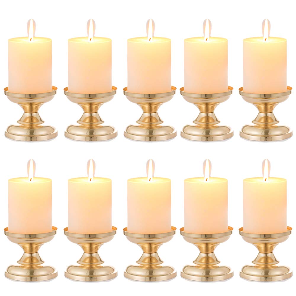 10 Pcs Gold Metal Pillar Candle Holders - Elegant Wedding Centerpieces & Candlestick Holders for 3