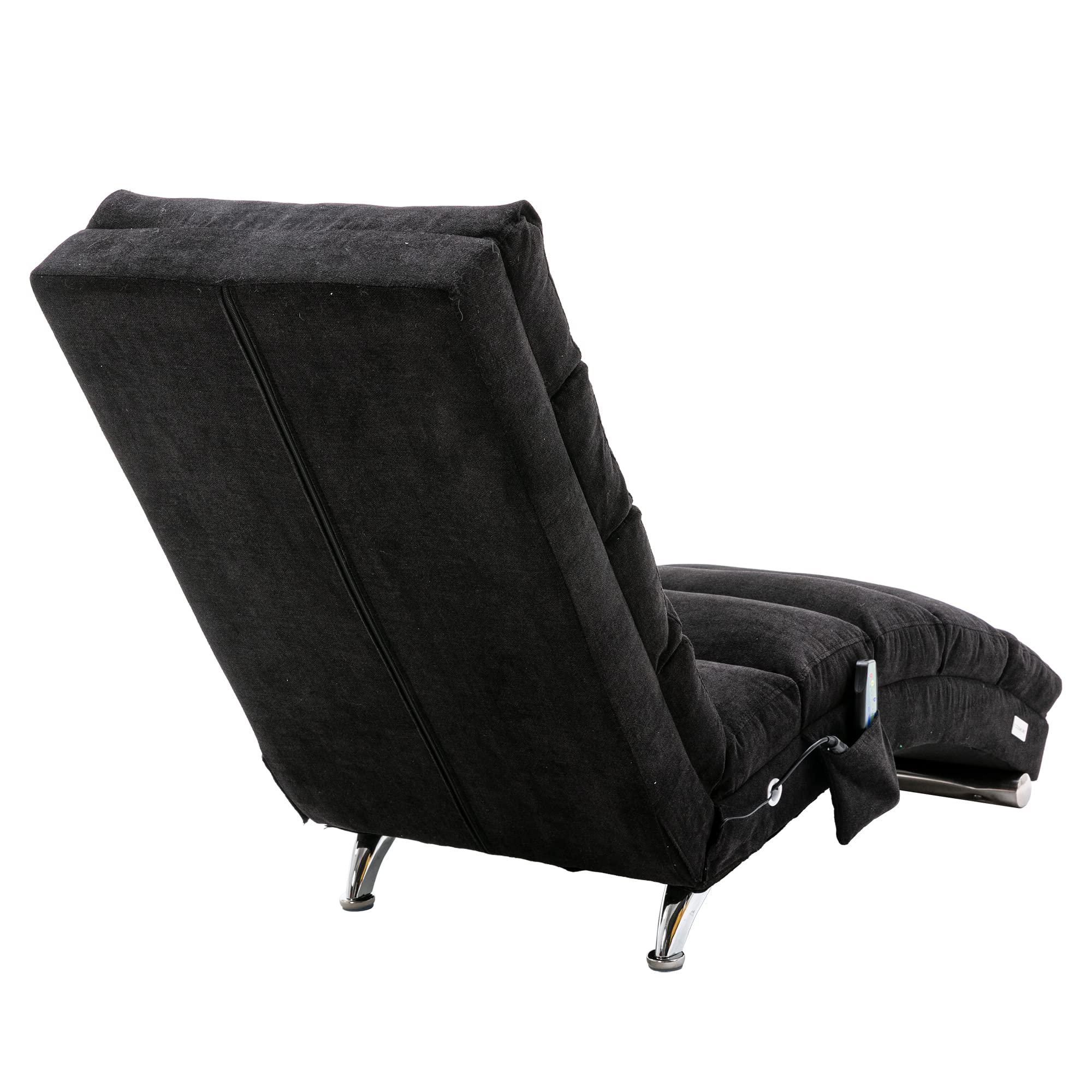 Electric Recliner Massage Chaise Lounge Chair - Ergonomic Linen Accent Chair with Adjustable Backrest, Modern Long Lounger for Living Room, Office or Bedroom (Black) - Perfect for Relaxation, Reading & Napping
