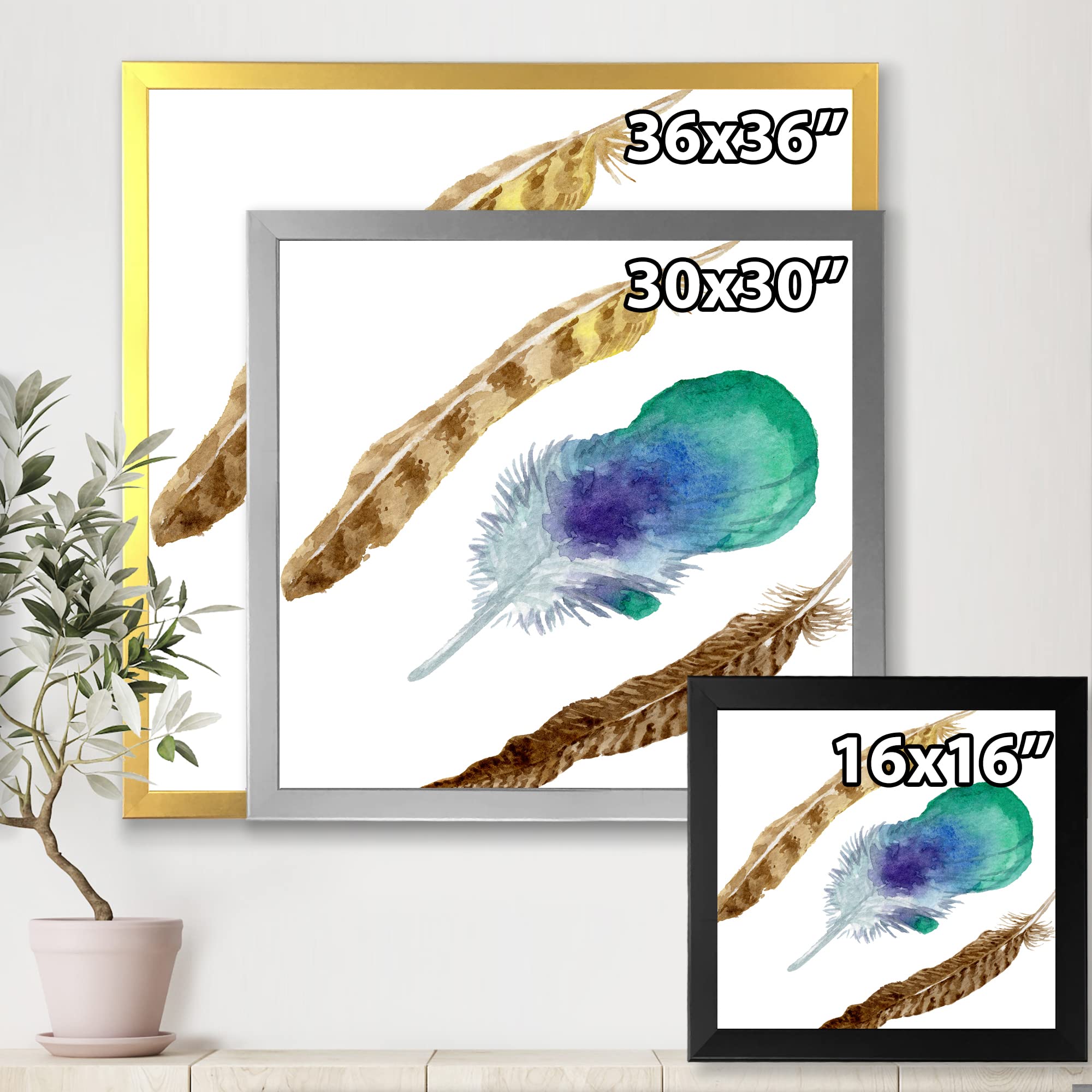 Bohemian Eclectic Framed Wall Art with Real Bird Feathers - Unique Home Decor for Living Room, Bedroom & Office