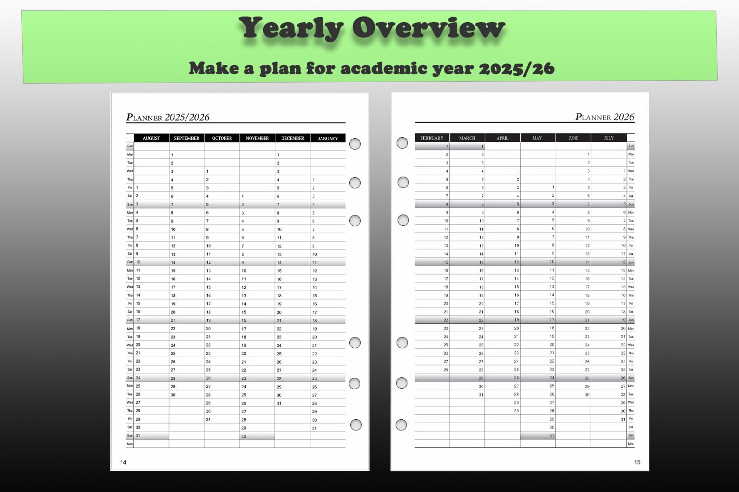 A5 Refillable Academic Diary 2025-2026 - 6-Hole Weekly Planner Inserts with Monthly Tabs | 1 Week on 2 Pages Organizer | Extra Notes, Contact & Timetable Sections | August 2025 to July 2026 | Perfect for Students, Teachers & Office Professionals