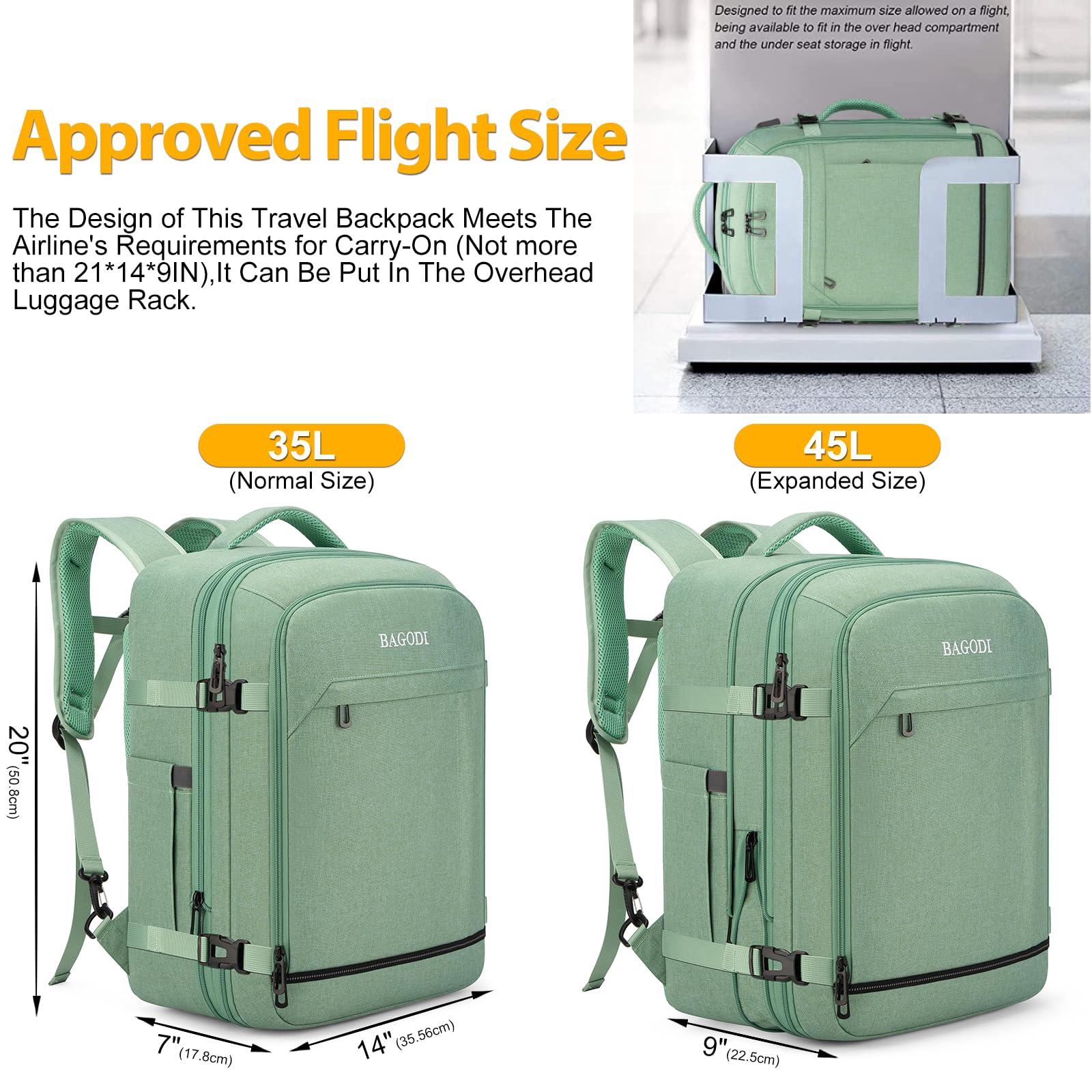 BAGODI 42L Flight Approved Travel Backpack with Laptop Compartment & Packing Cubes for Business Travel