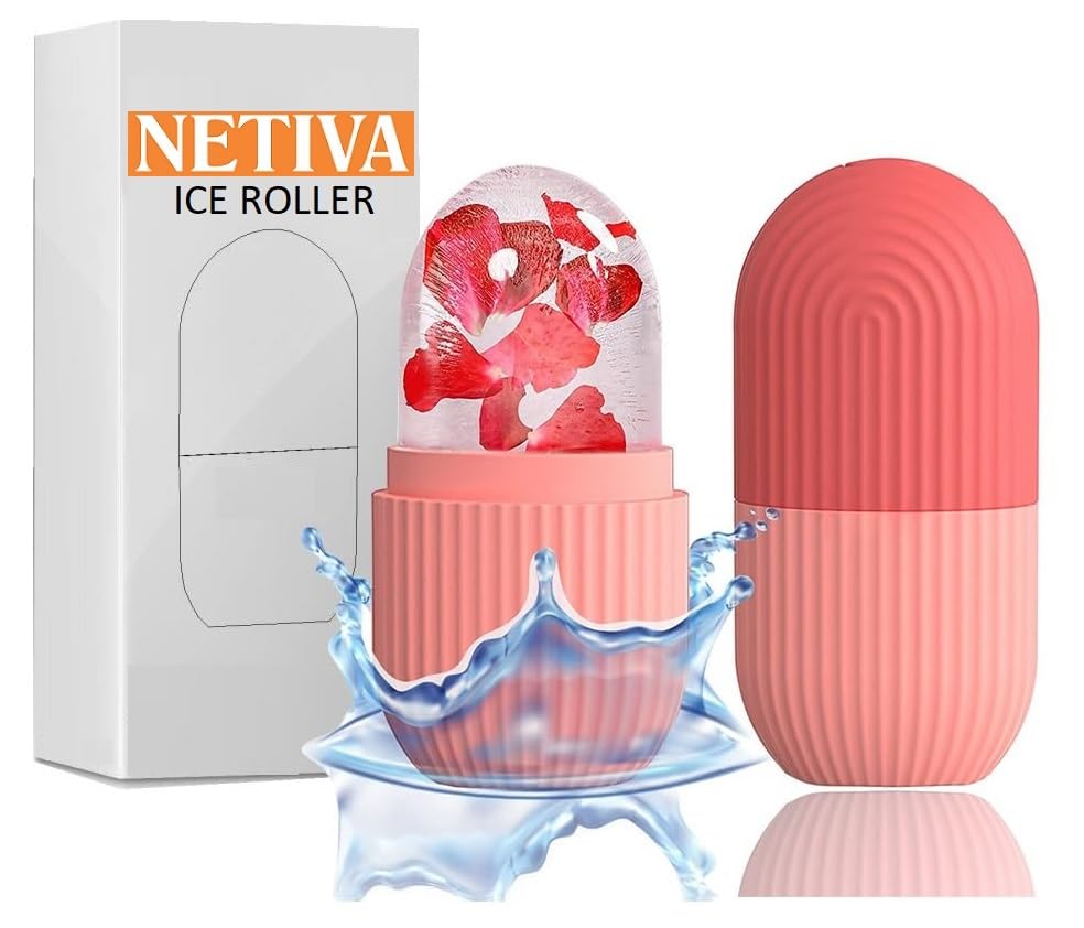 NETIVA Ice Roller for Face - Reusable & Unbreakable Face Massager for Men & Women - Reduce Puffiness, Soothe Skin & Enhance Glow - Perfect for Morning Routine, Post-Workout Recovery & Skincare Regimen (Pink, Pack of 1)