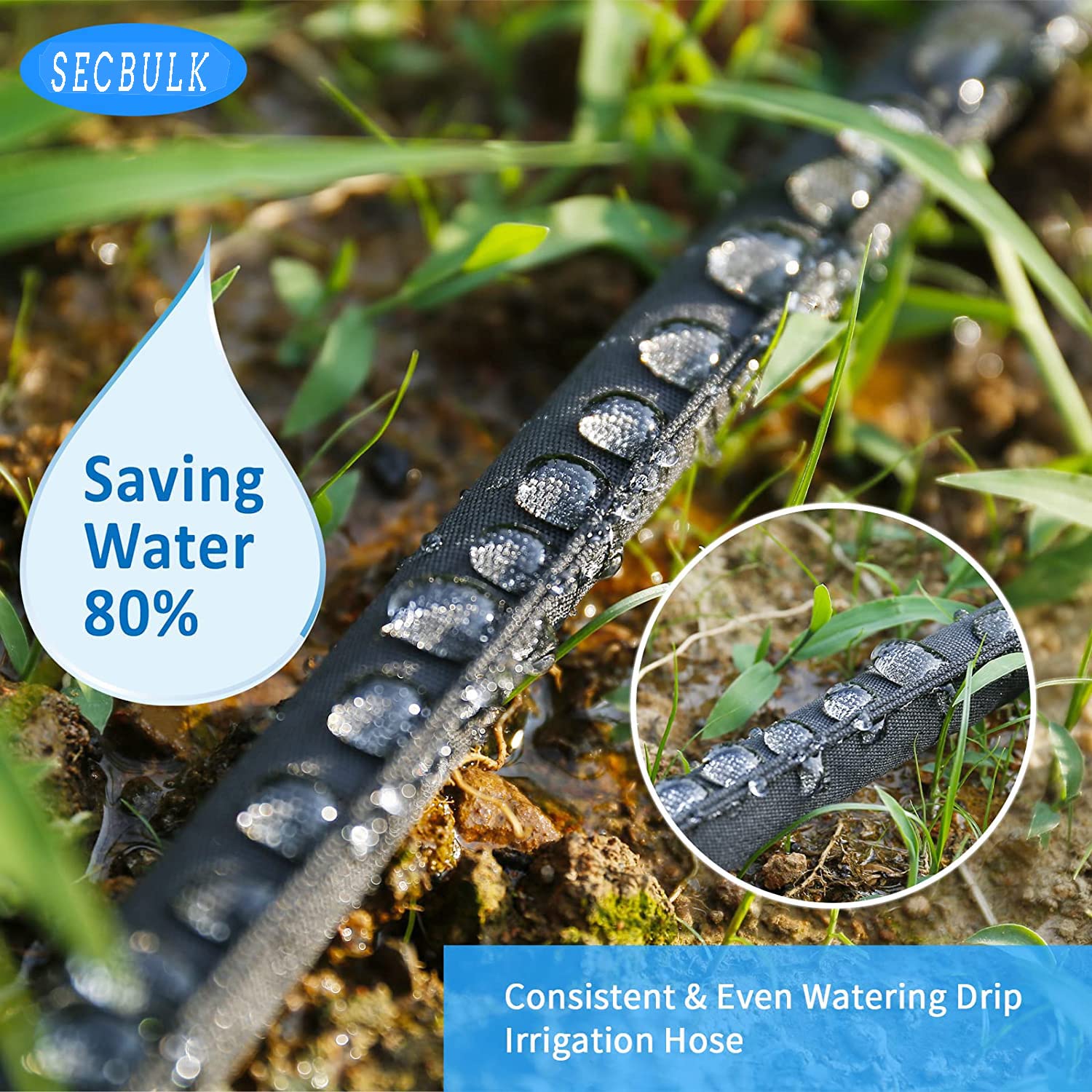 2025 Flat Soaker Hose 10 ft - Linkable Drip Irrigation System for Garden - Water Saving 80% - Dual Layer Leakproof Design with Holes - Perfect for Flower Beds, Vegetable Gardens & Lawn Watering