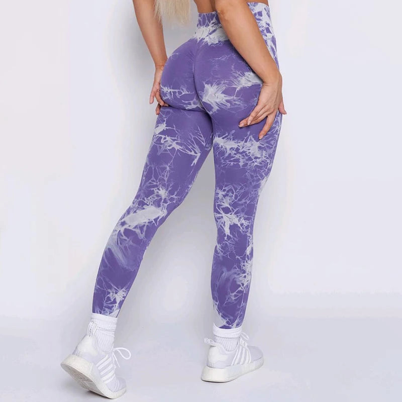2023 Women's Seamless Tie-Dye Lightning Marble Leggings - High Waisted Gym Workout Pants for Running, Yoga & Fitness | Bubble Gum Color Bum Shaping Activewear for Women