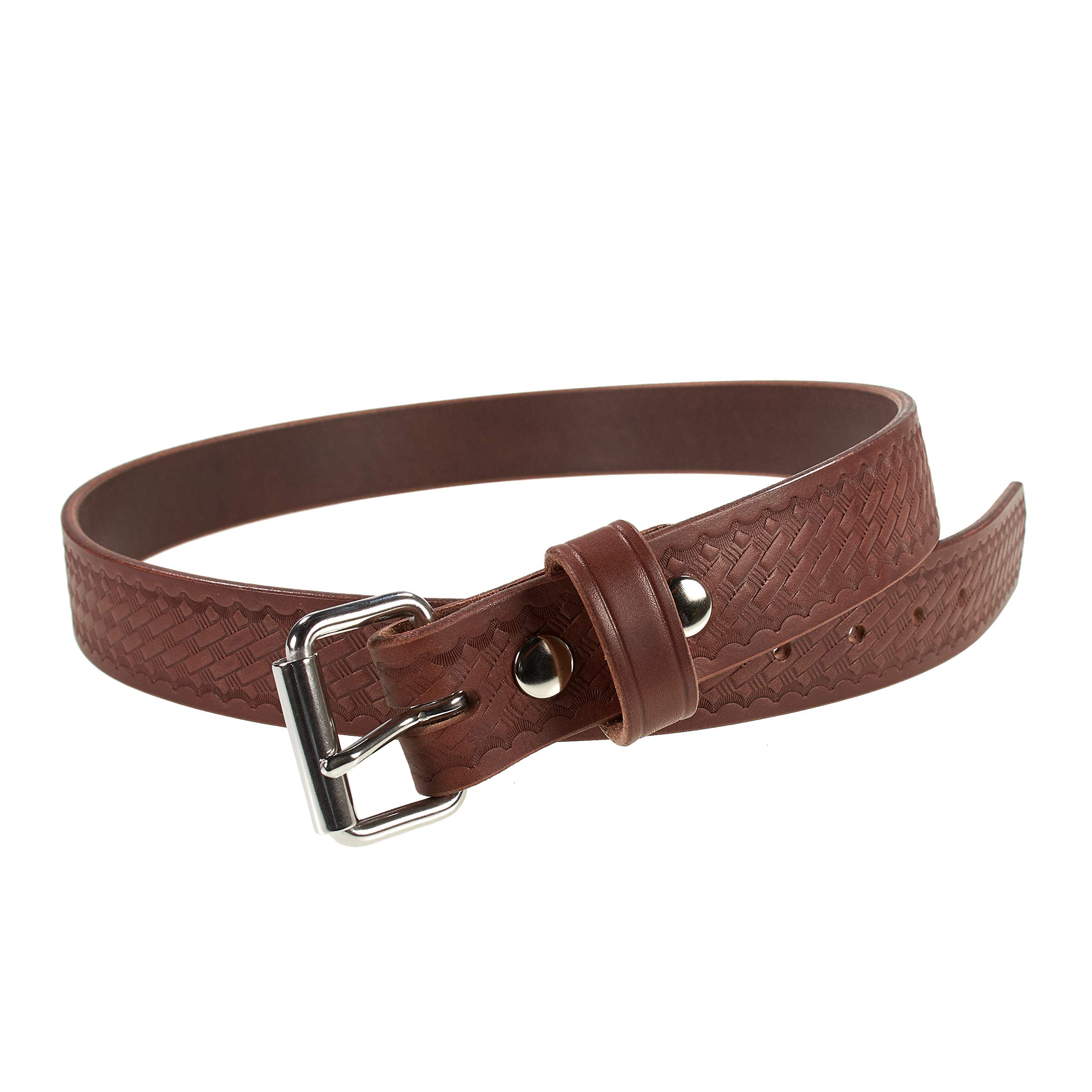 Old Timer Heavy Duty 14 oz Leather Gun Belt - Basketweave Embossed Concealed Carry CCW Belt - Handmade in USA - Perfect for Everyday Carry, Hunting & Outdoor Activities
